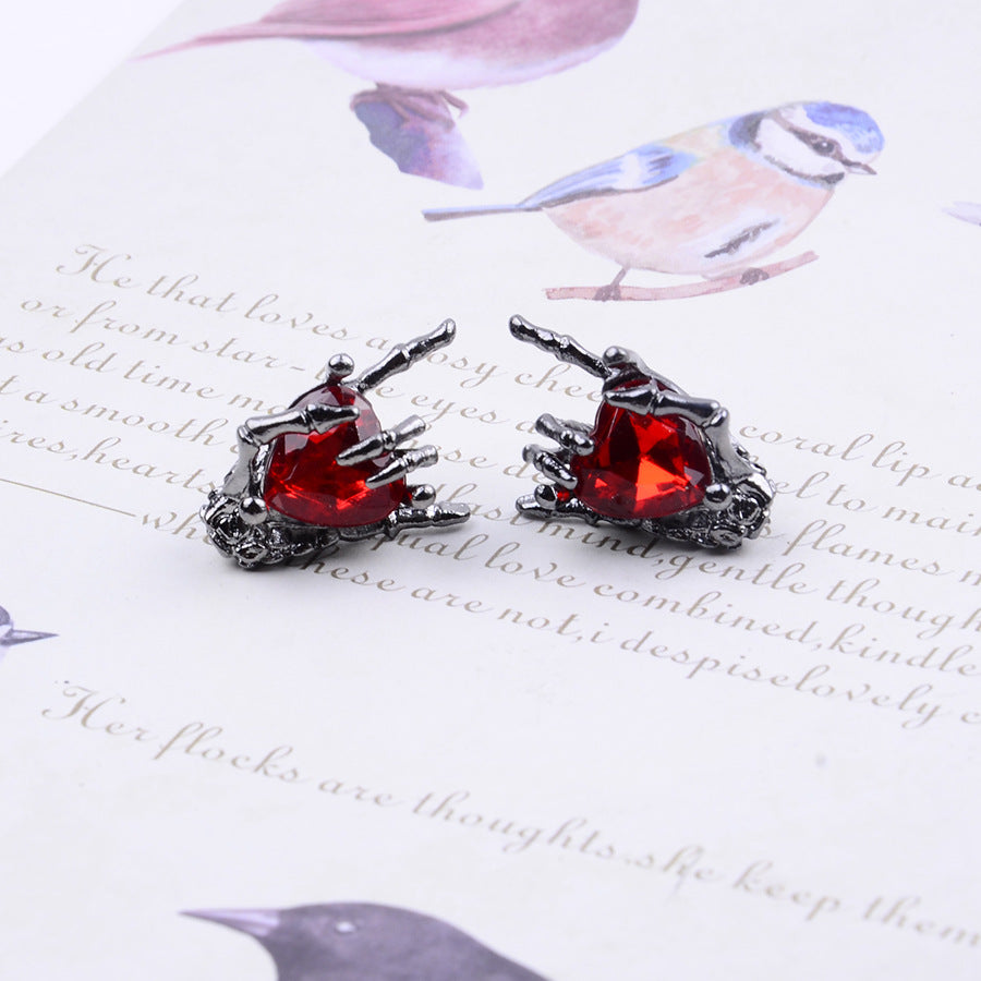 Wholesale Dark punk diamond heart necklace earrings